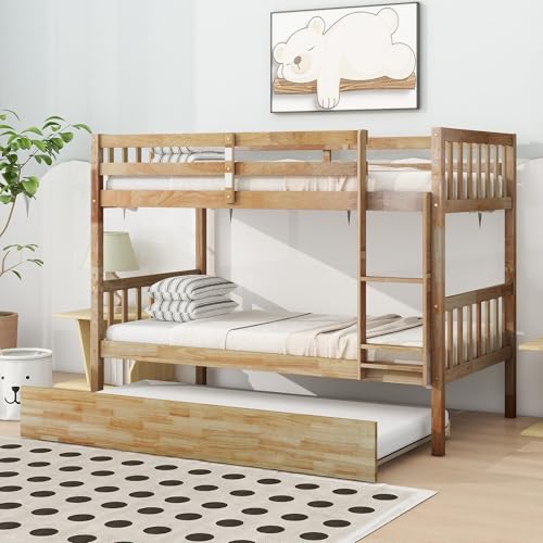 Twin Over Twin Bunk Bed with Trundle,Solid Wood Bunk Beds with Storage Stairs,Bunk Bed Twin Size with Stairs for Kids,Teens,Adults,White