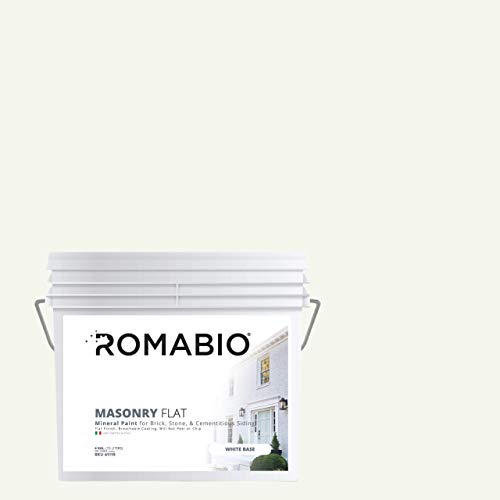 Romabio Masonry Flat, Mineral-Based Masonry Paint for Brick, Stone, Hardie Board, and Stucco - Bianco White Classico - White Base - 15 Liter