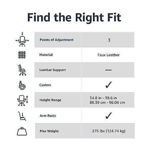 Amazon Basics Office Computer Task Desk Chair with Padded Armrests, Mid-Back, Adjustable, 360 Swivel, Rolling, 275 Pound Capacity, 24.2