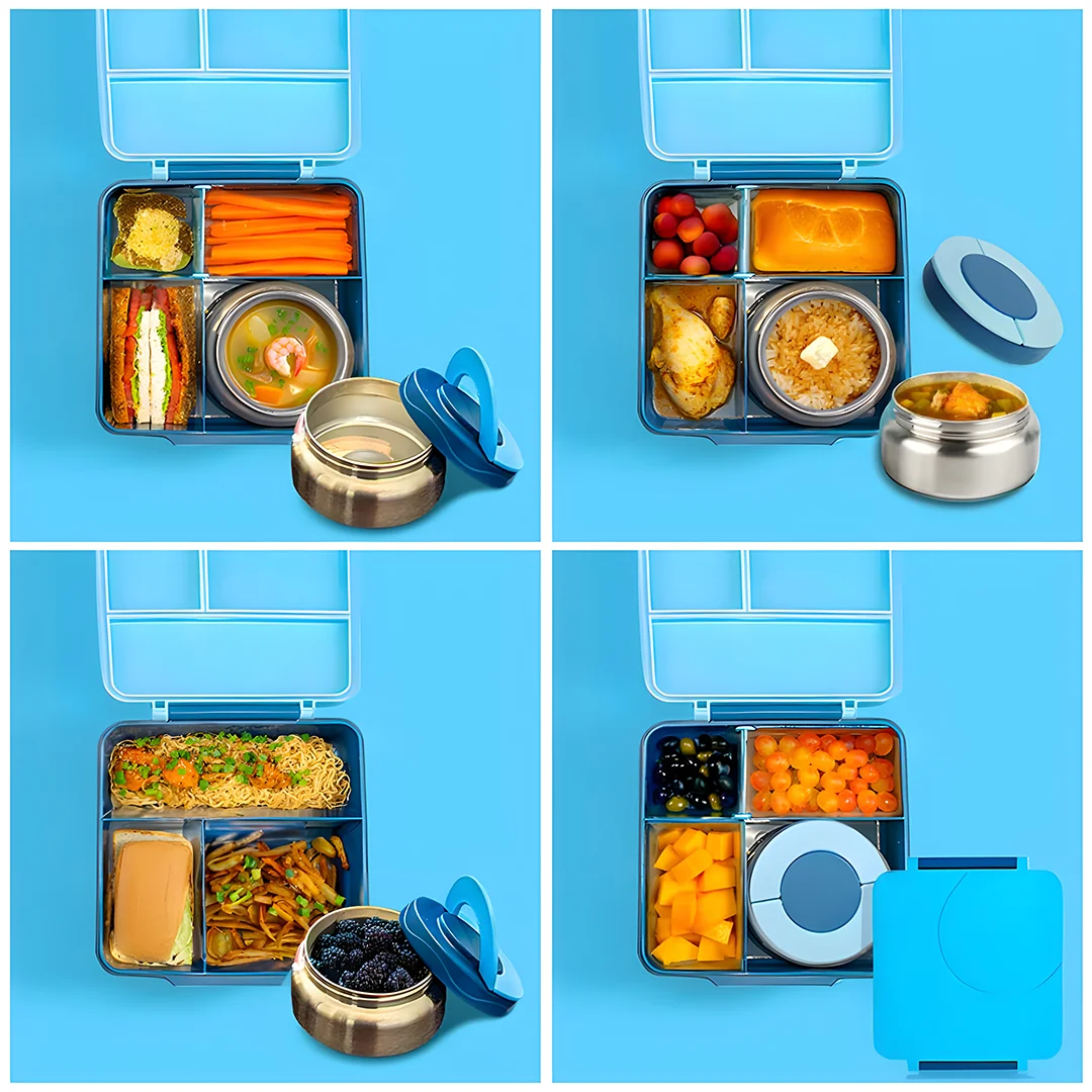 Inu Bento Box for Kids and Adults, Leak Proof Lunch Box with Thermos Food Jar - Blue