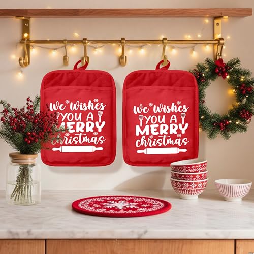 Christmas Gingerbread Tree Pot Holders for Kitchen, Gifts for Baking Lovers, Baker Gifts for Women Men, Let's Get Baked Christmas Heat Resistant Hot Pads and Oven Mitts for Baking Cooking,Potholder