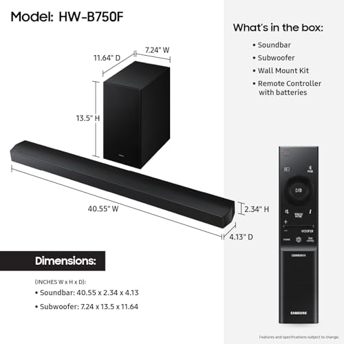Samsung B-Series Soundbar HW-B630F 3.1 ch DTS Virtual:X Soundbar with Subwoofer (2025 Model) One Remote Control, Voice Enhance Mode, Adaptive Sound