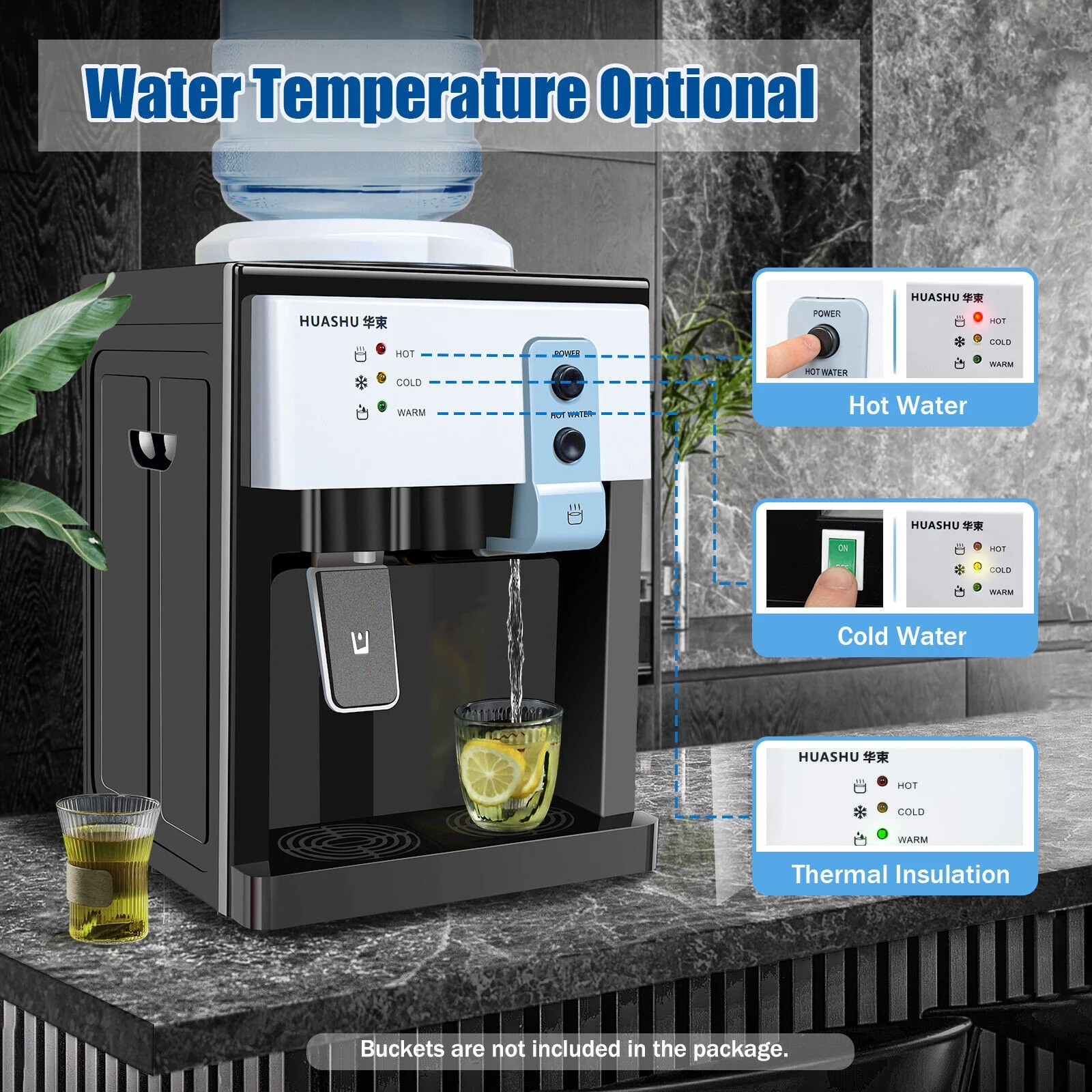 5 Gallon Top Loading Water Cooler Dispenser Countertop Hot+Cold Drinking Machine Black Water Temperature Optional