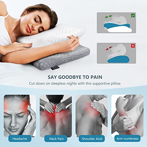 ZAMAT Adjustable Memory Foam Neck Pillow for Pain Relief - With Cooling Pillowcase, Orthopedic Contour for Side, Back, Stomach Sleepers