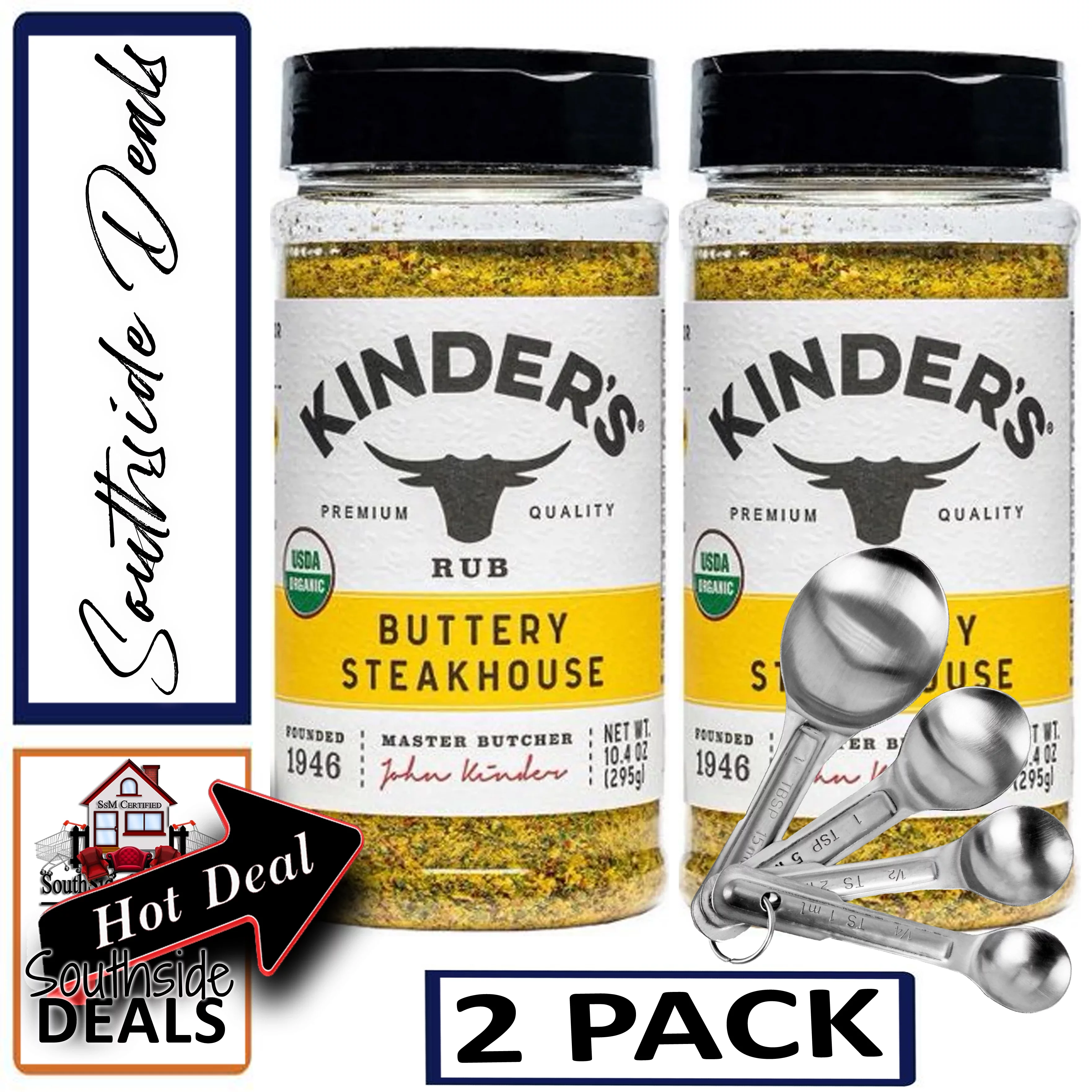 Kinder's Organic Buttery Steakhouse, 10.4 oz- 2 Pack - with a set of Stainless Steel measuring Spoons included