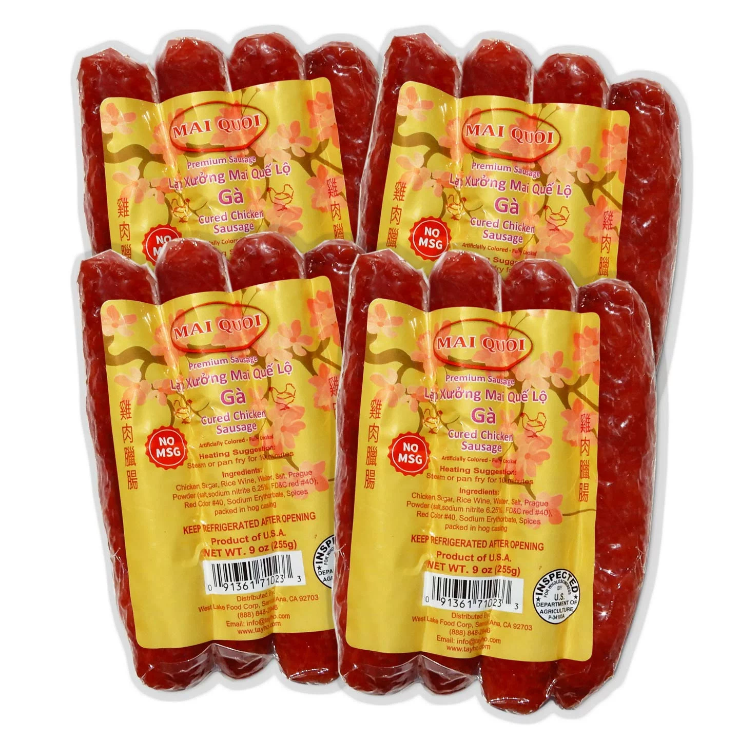 PREMIUM Chicken CURED SAUSAGE LAP XUONG GA (No MSG) Made in the USA 4 Packs