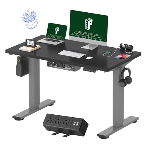 FLEXISPOT EN2 Whole-Piece Standing Desk with Clamp Power Strip, 55 x 28” Electric Stand Up Height Adjustable Desk with Cable Management (Black Frame + 55