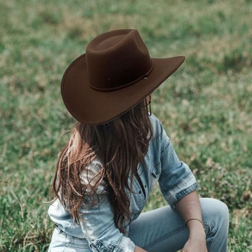 Women Men Classic Felt Wide Brim Western Cowboy Cowgirl Hat with Belt Buckle