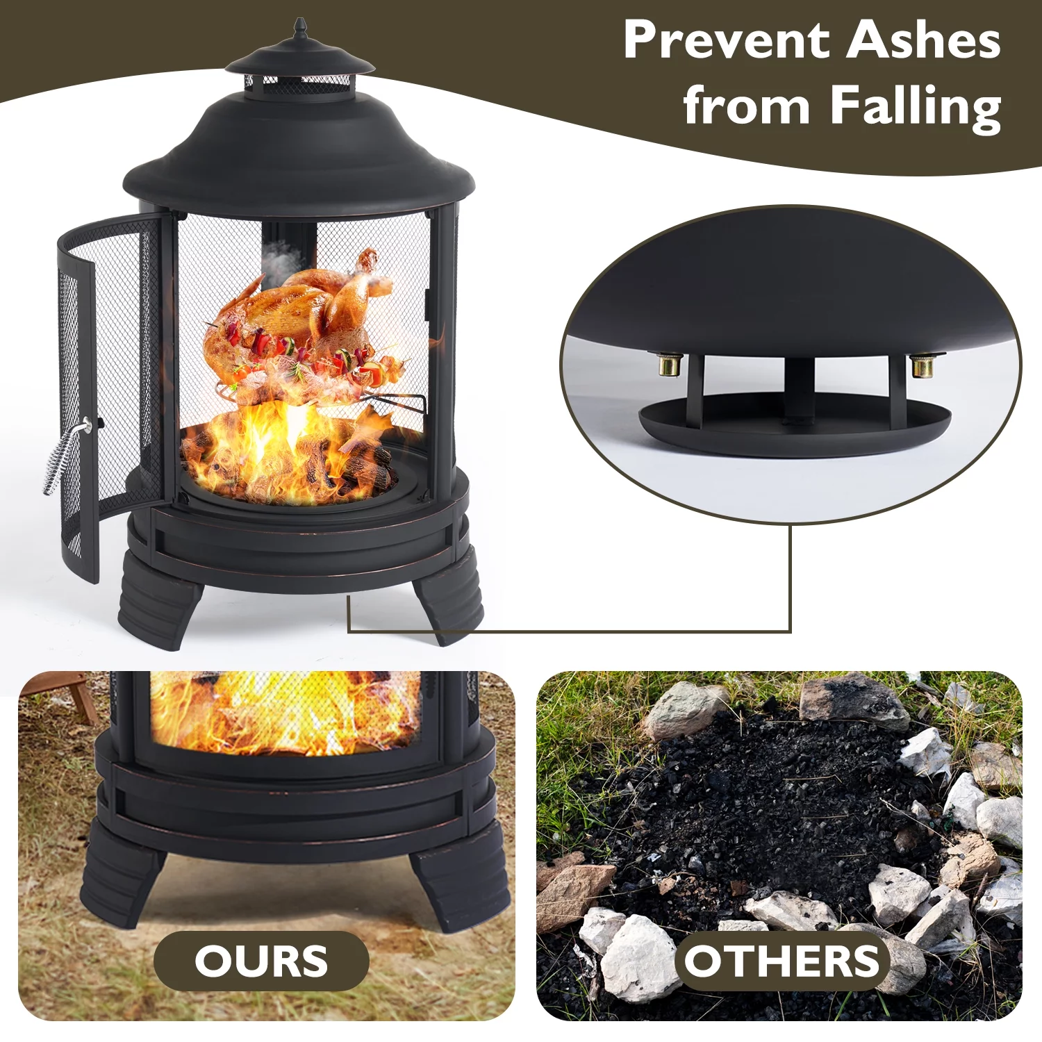 BaPiPro Fire Pit for Outside, 2 in 1 Fire Pit with Removable Grill, Outside Wood Burning Fire Pit for Patio, Backyard,Black Pagoda