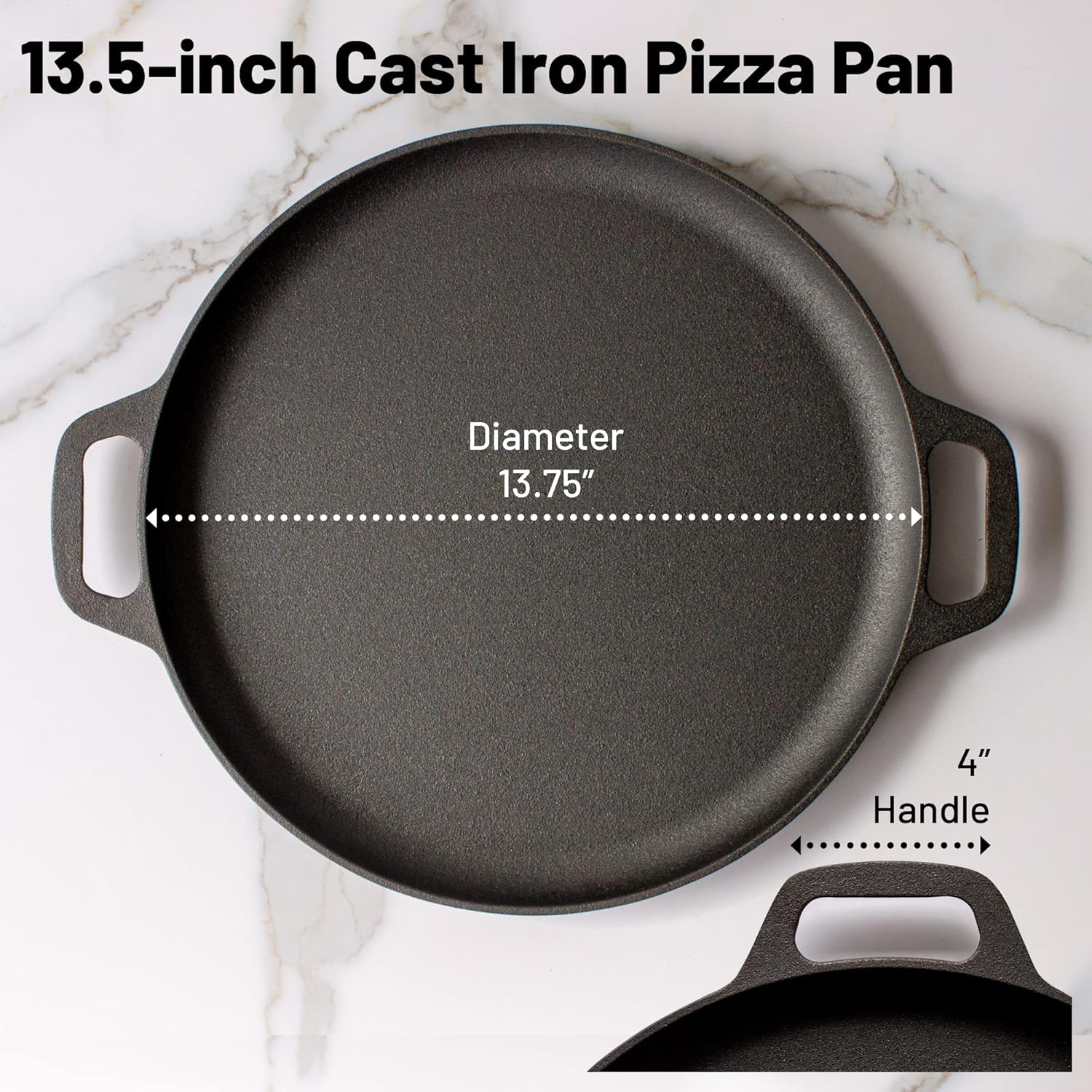 Backcountry Iron 13.5 Inch Cast Iron Pizza Pan with Loop Handles Pre-Seasoned