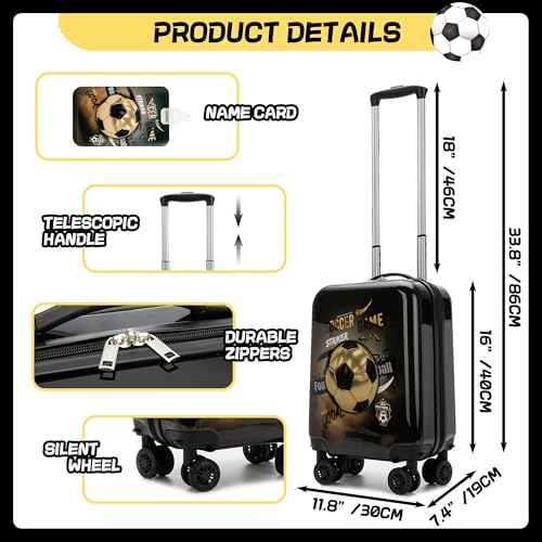 Kid’s Luggage Set 2 Piece Suitcase Set 16’’ Hardside Luggage with Spinner Wheels Girls Boys Carry on Toddler Luggage Travel Rolling Luggage Carry on Luggage Airline Approved Football