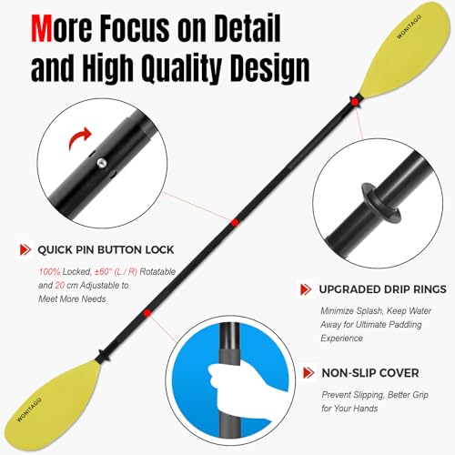 Kayak Paddles with Alloy Shaft and PP Blade, Floating Kayaking Oars, Adjustable 230-250 cm/90-98 Inches, 210-230 cm/82-90 Inches