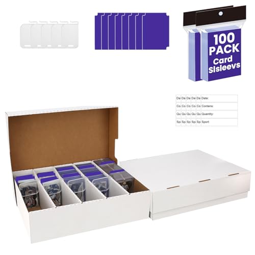 Trading Card Storage Box Large-Capacity, Card Case–Holds 3940 Cards,Includes 50 Soft Sleeves,8 Dividers&5 Supporters–for Sports, TCG, MTG Cards(2-PACK)