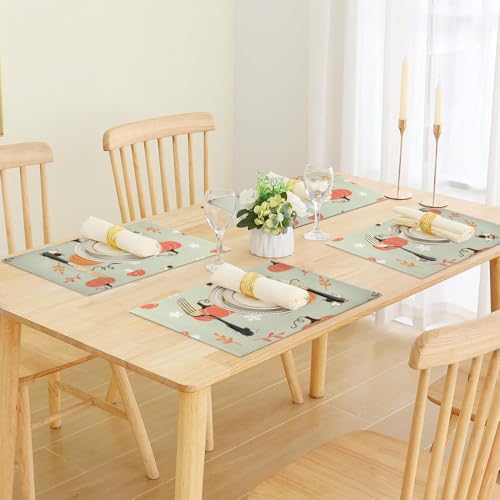 Kitchen Placemat Faux Leather Cartoon Pumpkin Bee 12 X 18 Inch Plate Placemats Cute Autumn Bees Dining Table Insulating Mats Placemats Waterproof Festival Party Thanksgiving Table Pack of 6