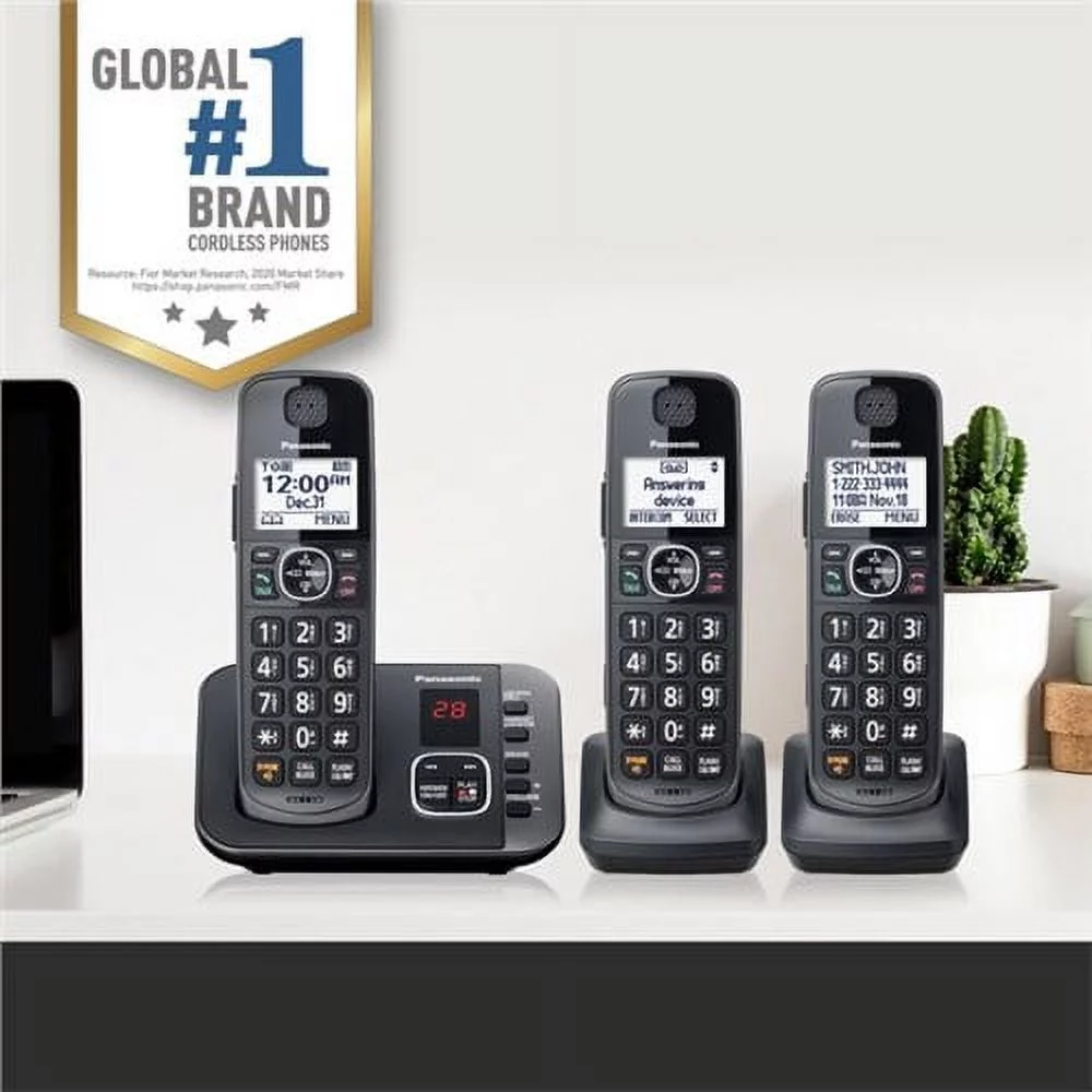 Restored Panasonic KX-TG3833M 3 Handset Black Cordless Phone