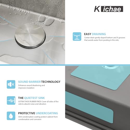 Kichae 12“ Deep Laundry Sink Undermount - 24 Inch Black Undermount Utility Sink Stainless Steel Single Bowl Under Counter Handmade Laundry Utility Room Basin