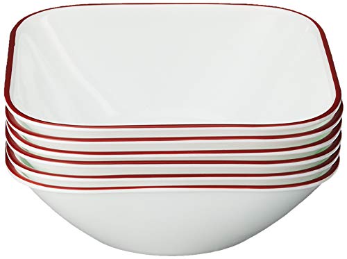 Corelle Vitrelle 6-Piece (22-Oz) Cereal Soup Bowls, Triple Layer Glass and Chip Resistant, Lightweight Square Dinnerware Bowl Set, Splendor