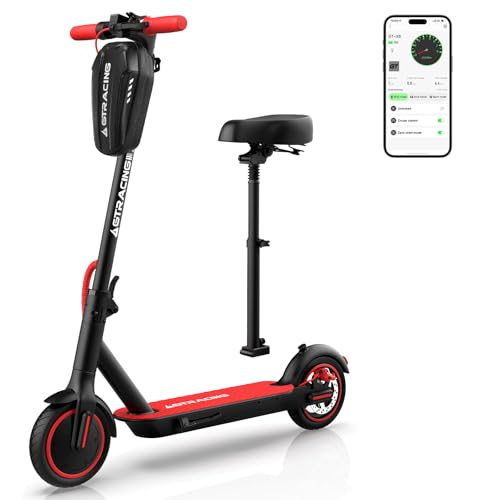 GTRACING Electric Scooter Adults with Seat Detachable and 3L Bag, 20 Miles Range, 6/10/15/22mph Four Gear Speeds, Foldable Commuting Power by 450W Motor and App Control, 8.5