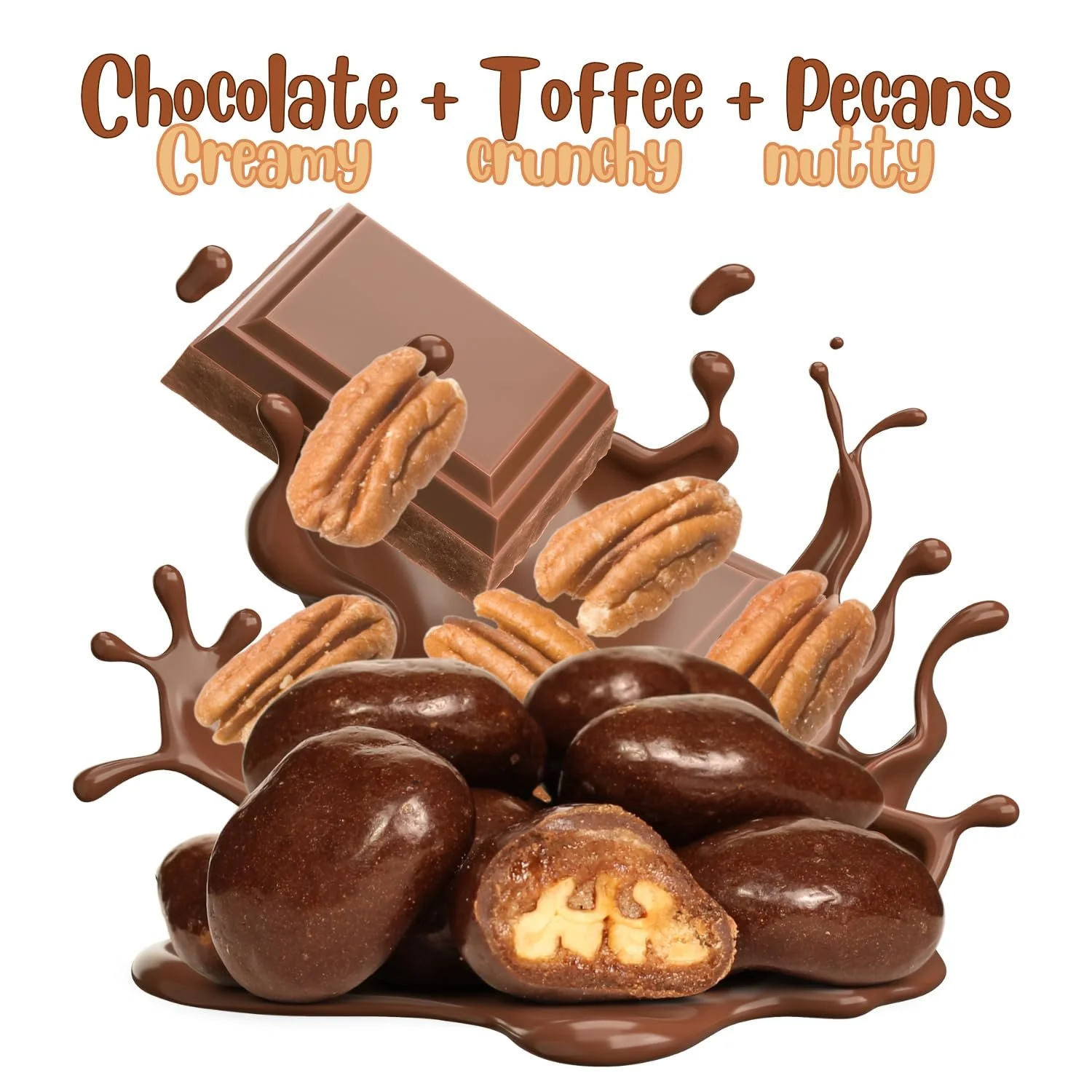 Milk Chocolate Toffee Coated Pecans by It's Delish, 48 oz Jumbo Container, Dairy Kosher Snacks