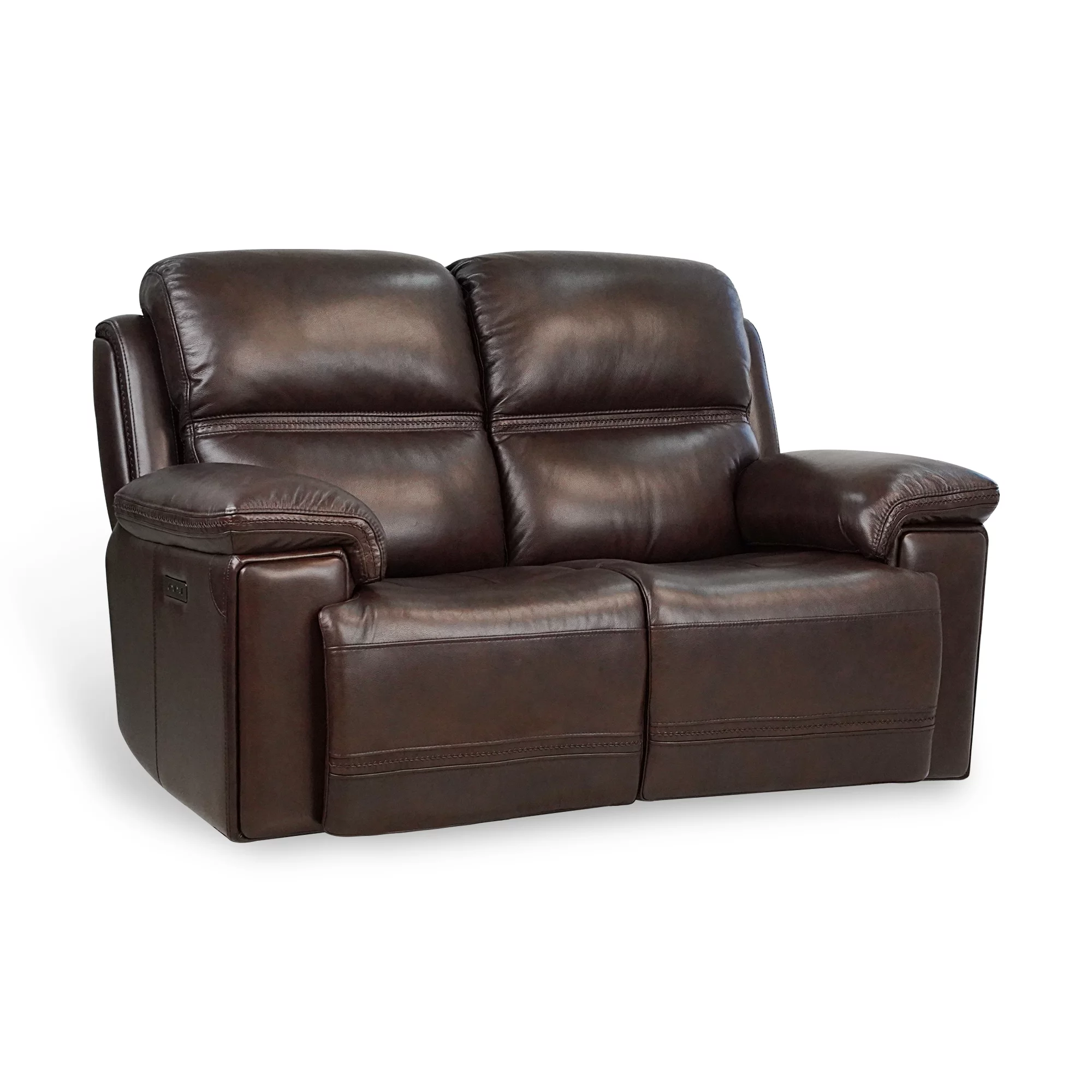 Timo Top Grain Leather Power Reclining Loveseat | Adjustable Headrest | Cross Stitching