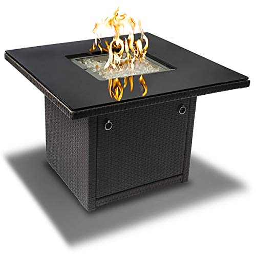 Outland Living 410 Series Fire Table – 36-Inch Outdoor Propane Gas Fire Pit Table with Tempered Glass Top & Arctic Ice Decorative Glass Rocks, Slate Grey