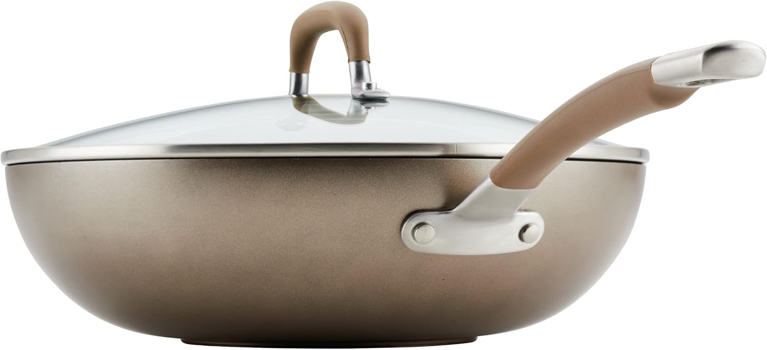 Circulon Premier Professional Hard Anodized Nonstick Jumbo Cooker with Helper Handle and Lid, 12 Inch, Bronze
