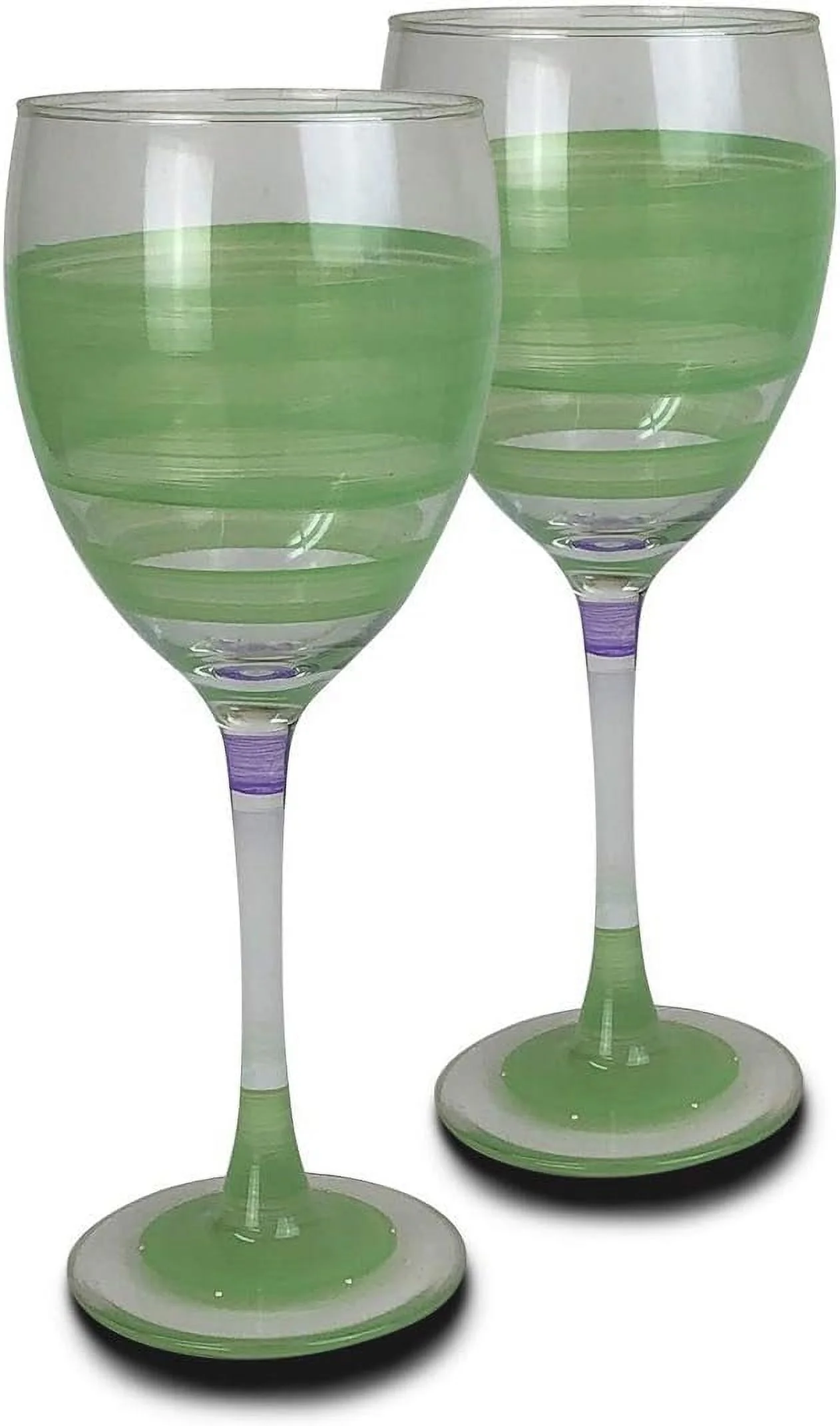 Hand Painted Wine Glasses Set Of 2 - Cape Cod Cottage Green Collection - Hand Painted Glassware By Artists - Unique And Decorative Wine Glasses, Kitchen Table Décor
