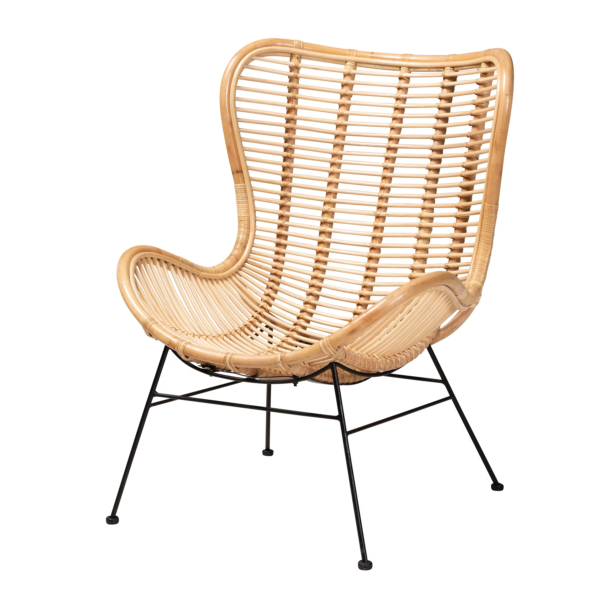 bali & pari Colorado Modern Bohemian Natural Brown Rattan and Black Metal Accent Chair