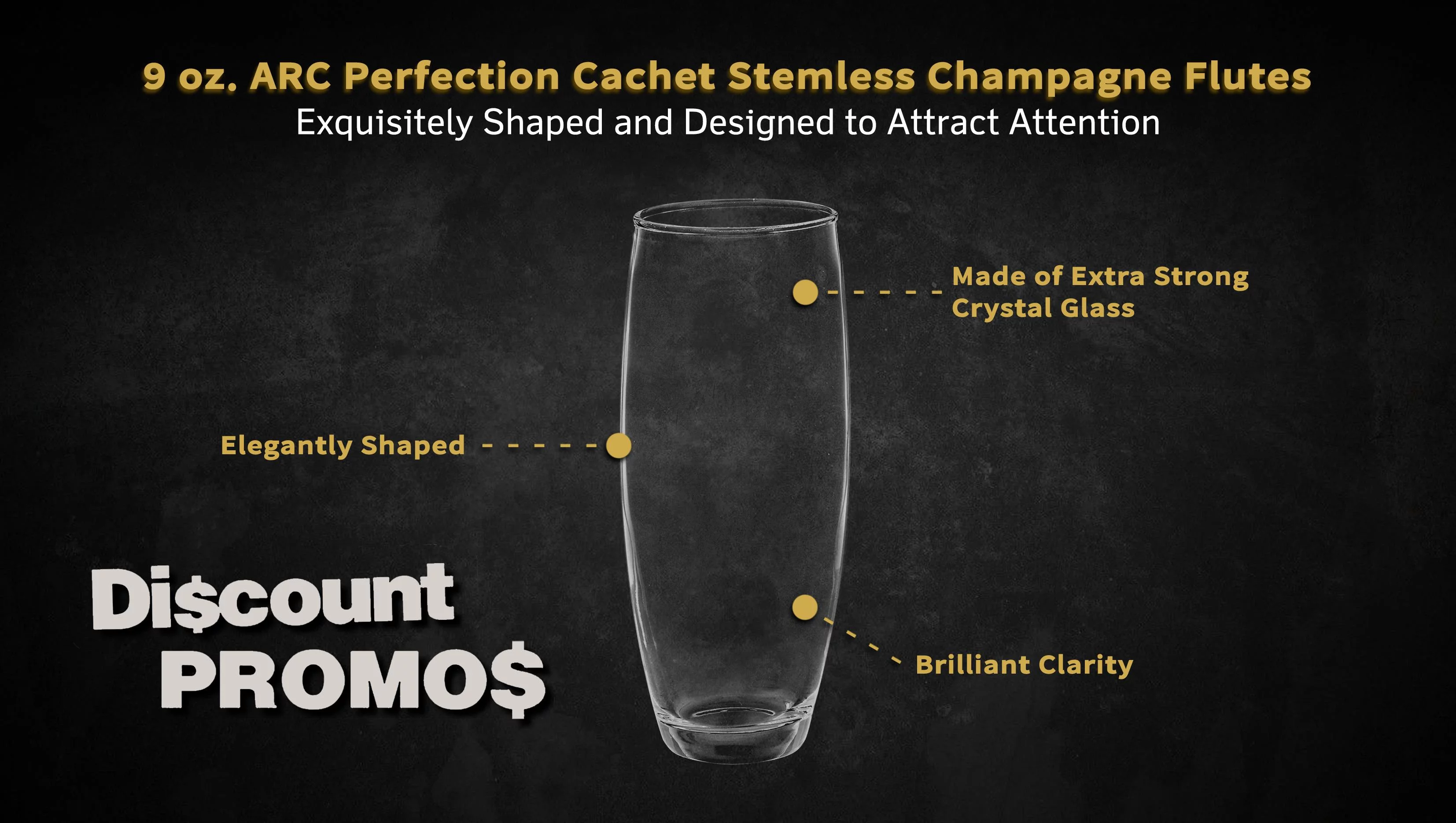 10 ARC Stemless Champagne Flutes Set, 9 oz. - Cachet, Glassware, Cocktails - Clear