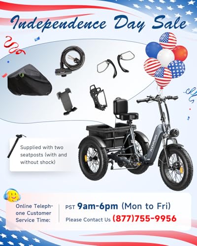 Electric Trike for Adult with 750W Motor, 48V 18AH Cells Battery, Pickup Class 500 LB Load Electric Tricycle with 20