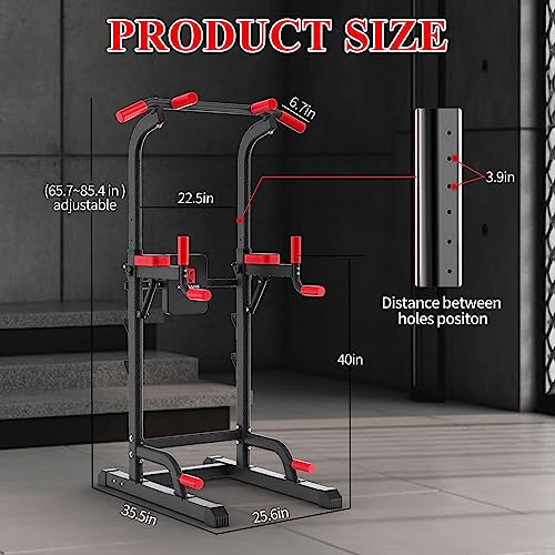 Power Tower Dip Station, Pull Up Bar Station & Multi-Function Gym Equipment For Home Strength Training Adujustable Height Up to 85.5