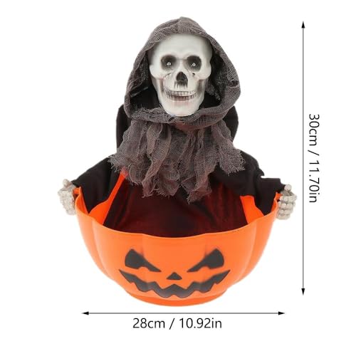 Halloween Candy Bowl, Halloween Animated Skeleton Candy Dish with Motion Activated, Screaming Skull Candy Holder, Screaming Witch Holder with Light up Red Eyes and Creepy Sound Scary
