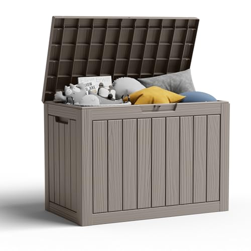 100 Gallon Resin Deck Box, Lockable Patio Outdoor Storage Box for Furniture, Garden Tools and Tools Storage, Waterproof Outside Storage Boxes - Black