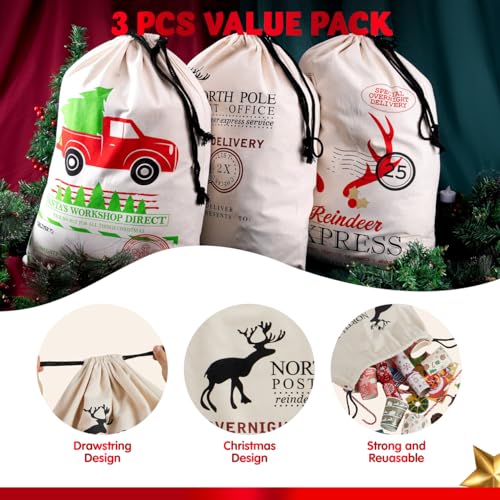 JOYIN 3 PCS Christmas Santa Burlap Sack 26