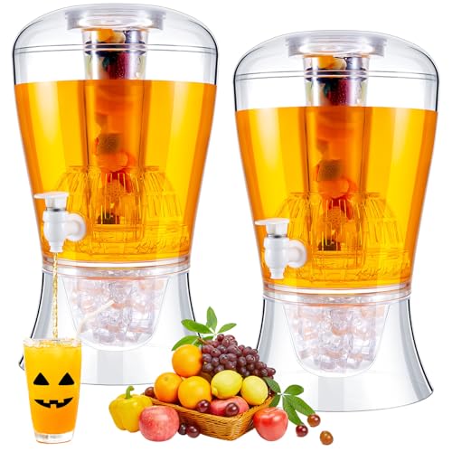 Maxcheck 2 Pieces 6.8 L Halloween Drink Dispenser with Ice Core for Parties Unbreakable Acrylic Beverage Countertop with Ice Core and Spigot for Iced Juice Tea Coffee Milk Wedding Party