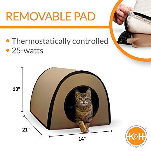 K&H Pet Products Thermo Mod Kitty Shelter Heated Outdoor Cat House for Outside Pets in Winter, Insulated, Waterproof, Heated Floor, Washable Cover, Safety Listed - Small 21 X 14 X 13in Gray 20W