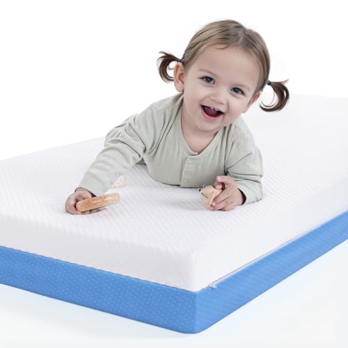 Extra Thick 5” Dual-Sided Crib Mattress – Soft & Comfortable Gel Memory Foam, Breathable & Cooling Hypoallergenic Removable Cover, Fits Standard Cribs – Infant & Toddler Mattress，52x27.5x5