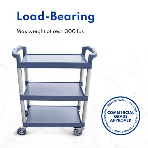 New Star Foodservice 54538 250-Pound Plastic 3-Tier Utility Bus Cart with Locking Casters, 32