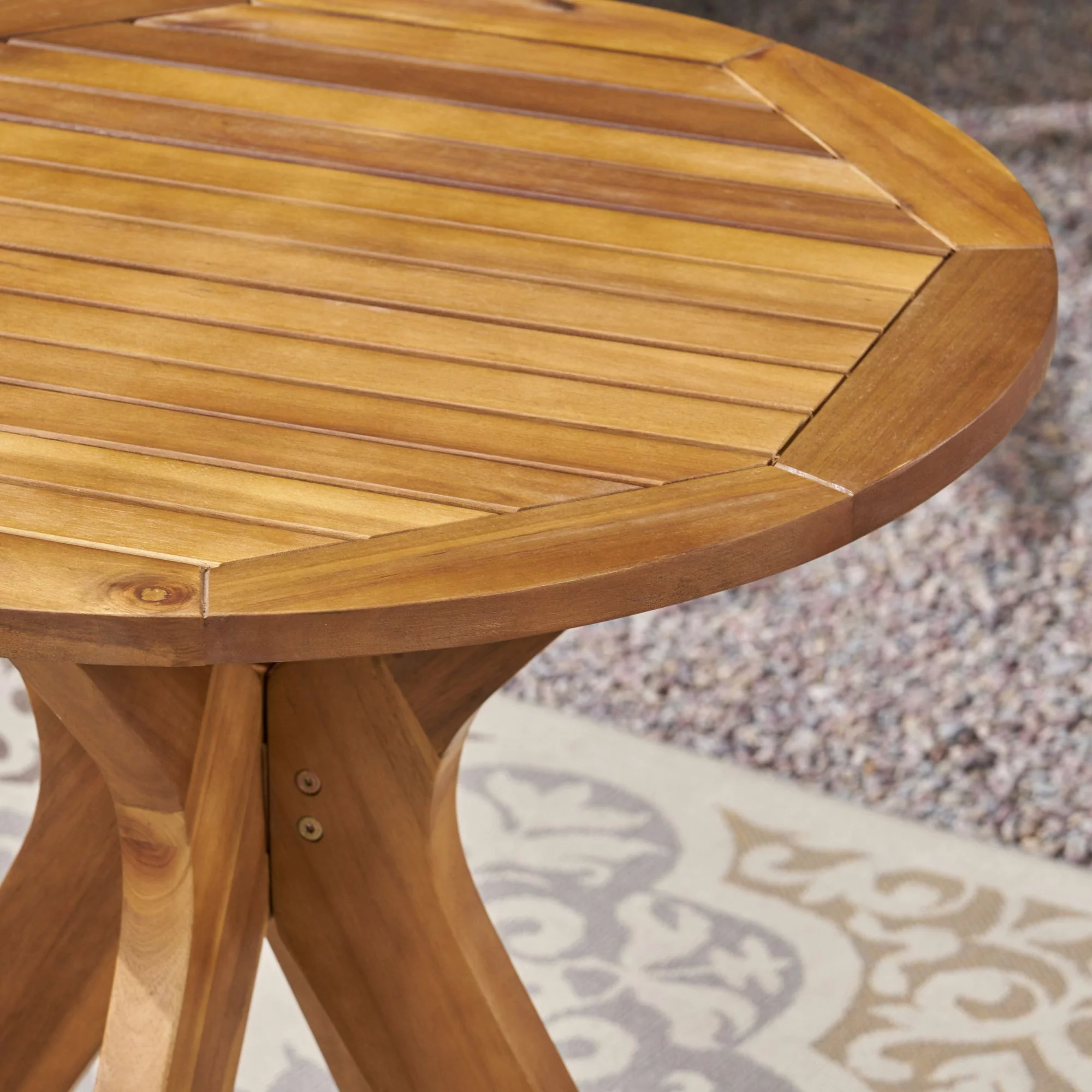 Noble House Casa 3 Piece Wooden Round Patio Dining Set in Teak and Cream