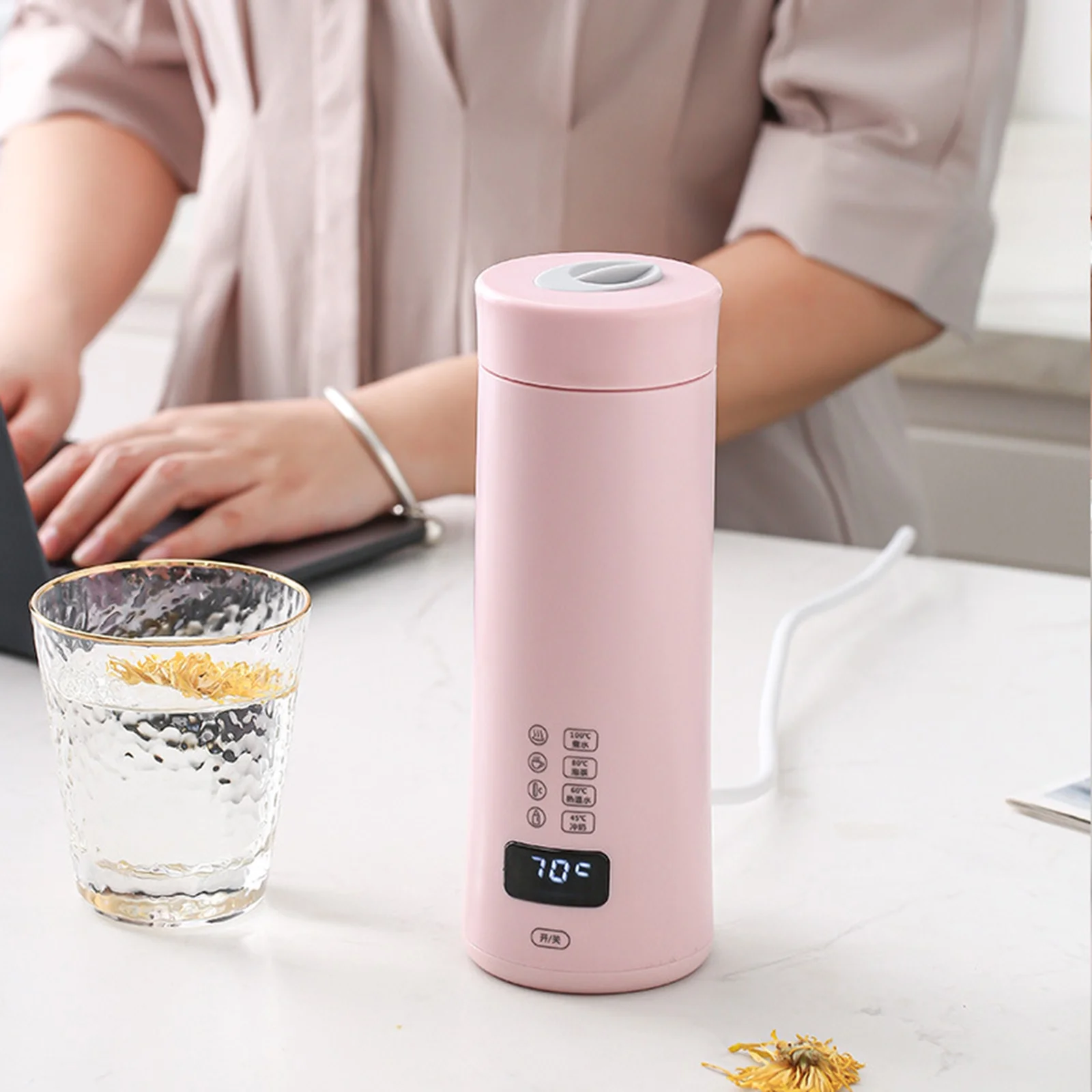 Portable Electric Hot Water Kettle Tea Coffee Kettle Water Boiler with Tea Filter, Keep Warm Travel Electric Kettle for Milk Pink
