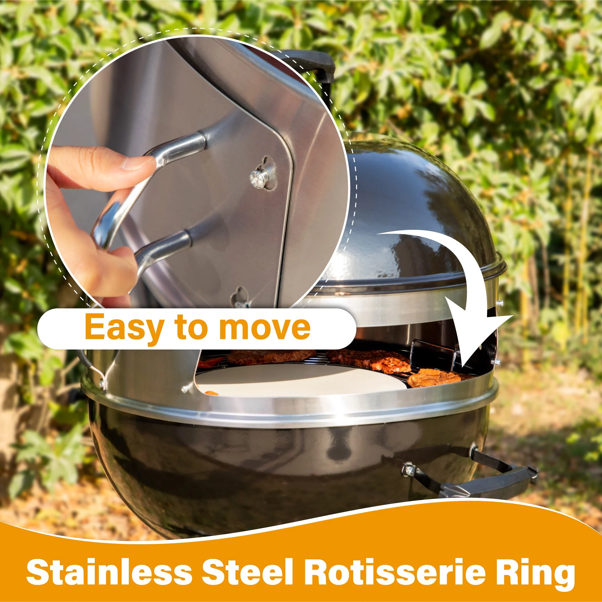 Sophia & William Portable 22" Kettle Charcoal BBQ Grill with Rotisserie Ring Pizza Oven