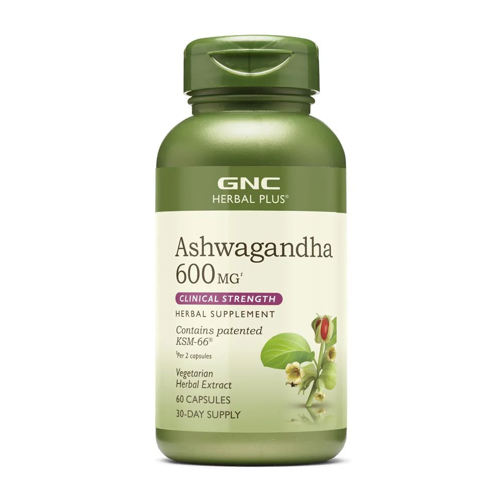 GNC Herbal Plus Ashwagandha 600mg, Stress Relief Support, 60 Capsules