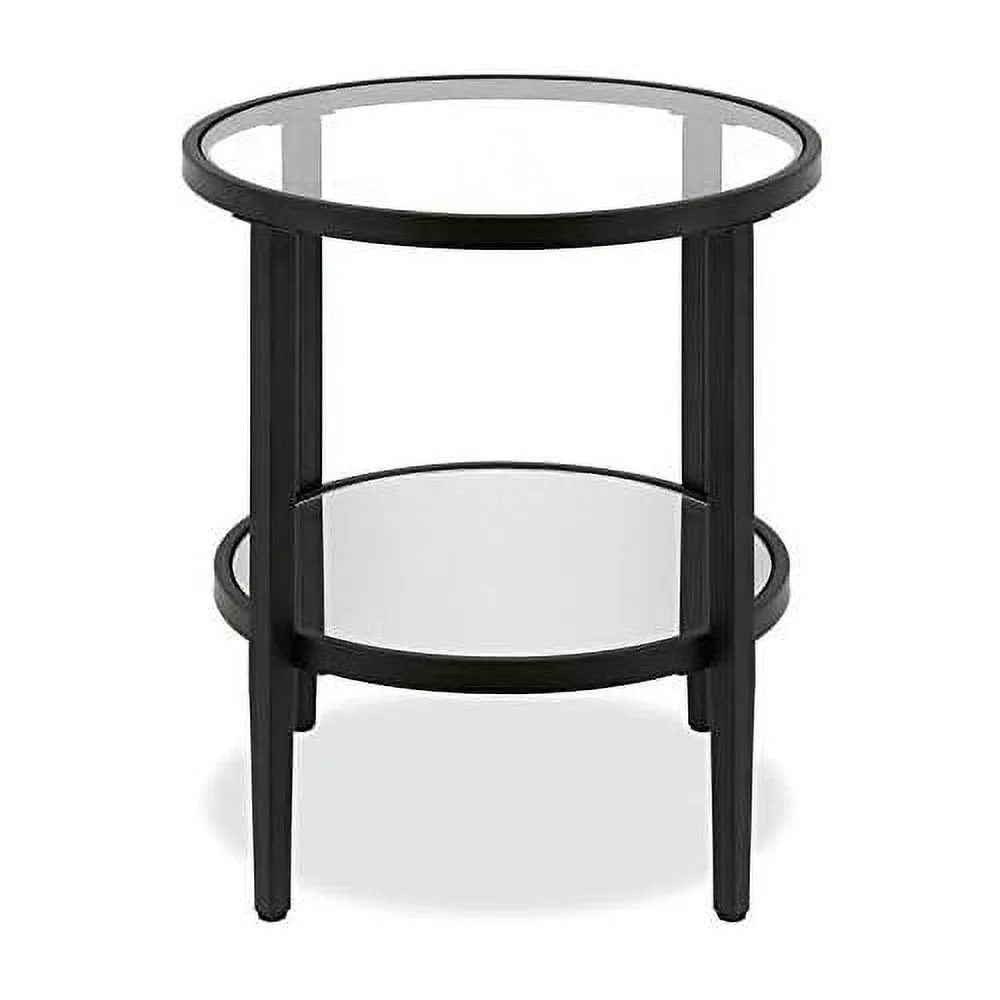 Double Shelf Round Modern Metal Side Table In Black