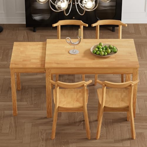 Bellemave 5-Piece Extendable Dining Table Set with Wheels Farmhouse Kitchen Table Set with 4 Chairs and 17.7