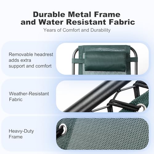 Nazhura Set of 2 Relaxing Recliners Patio Chairs Adjustable Steel Mesh Zero Gravity Lounge Chair Beach Chairs with Pillow and Cup Holder (Dark Green)