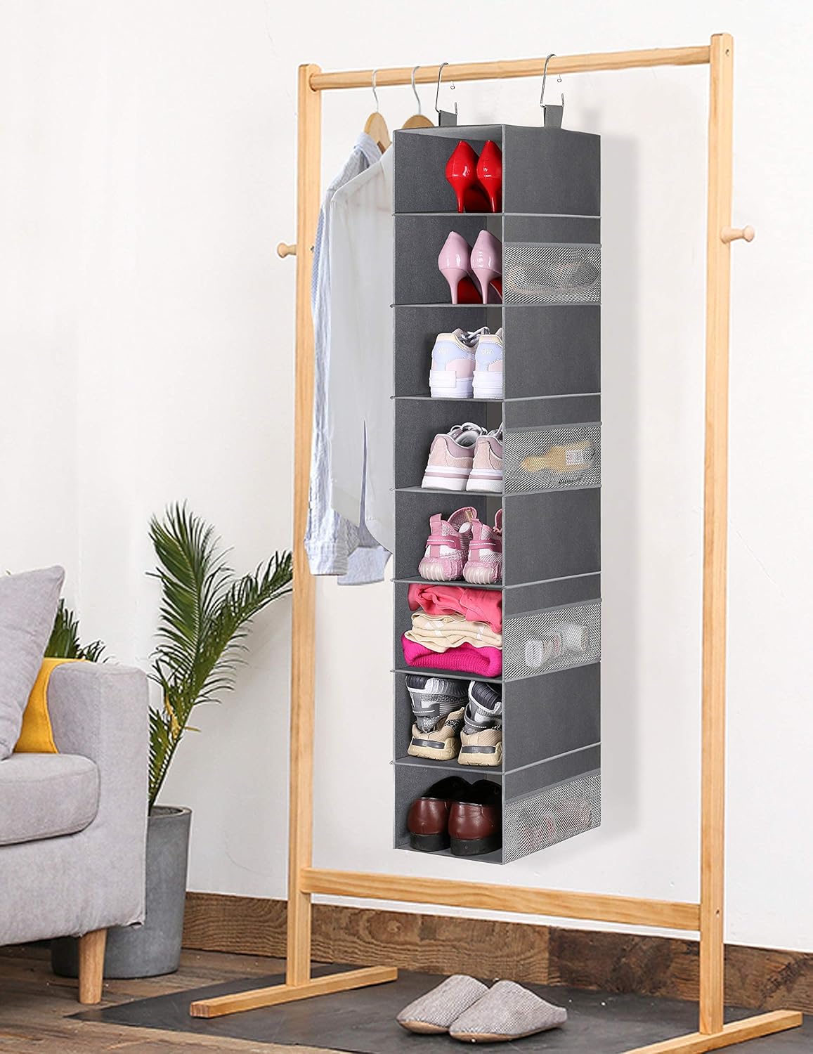 MISSLO 3-Tier Long Shoe Rack for Closet & 8-Shelf Hanging Shoe Organizer