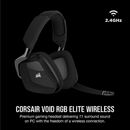 CORSAIR VOID RGB ELITE Wireless Gaming Headset – 7.1 Surround Sound – Omni-Directional Microphone – Microfiber Mesh Earpads – Up to 40ft Range – iCUE Compatible – PC, Mac, PS5, PS4 – White