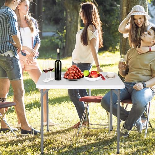 ZENY 4ft Portable Folding Table Plastic Indoor Outdoor Picnic Party Camp Dining Table with Handle, Black