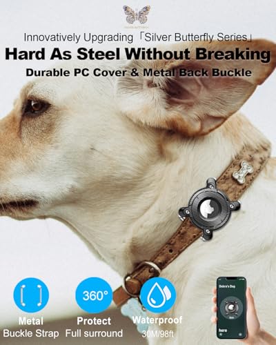 Airtag Dog Collar Holder,IPX8 Waterproof Airtag Holder for Dog Collar,Removable Metal Buckle Strap-Ultralight Hard TPU Dog Collar Airtag Holder,Compatible Apple AirTag
