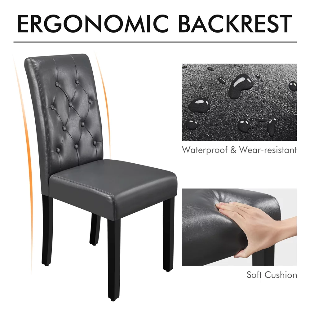 SMILE MART Modern Tufted Padded Dining Chair with Tall Back, Set of 2, Gray